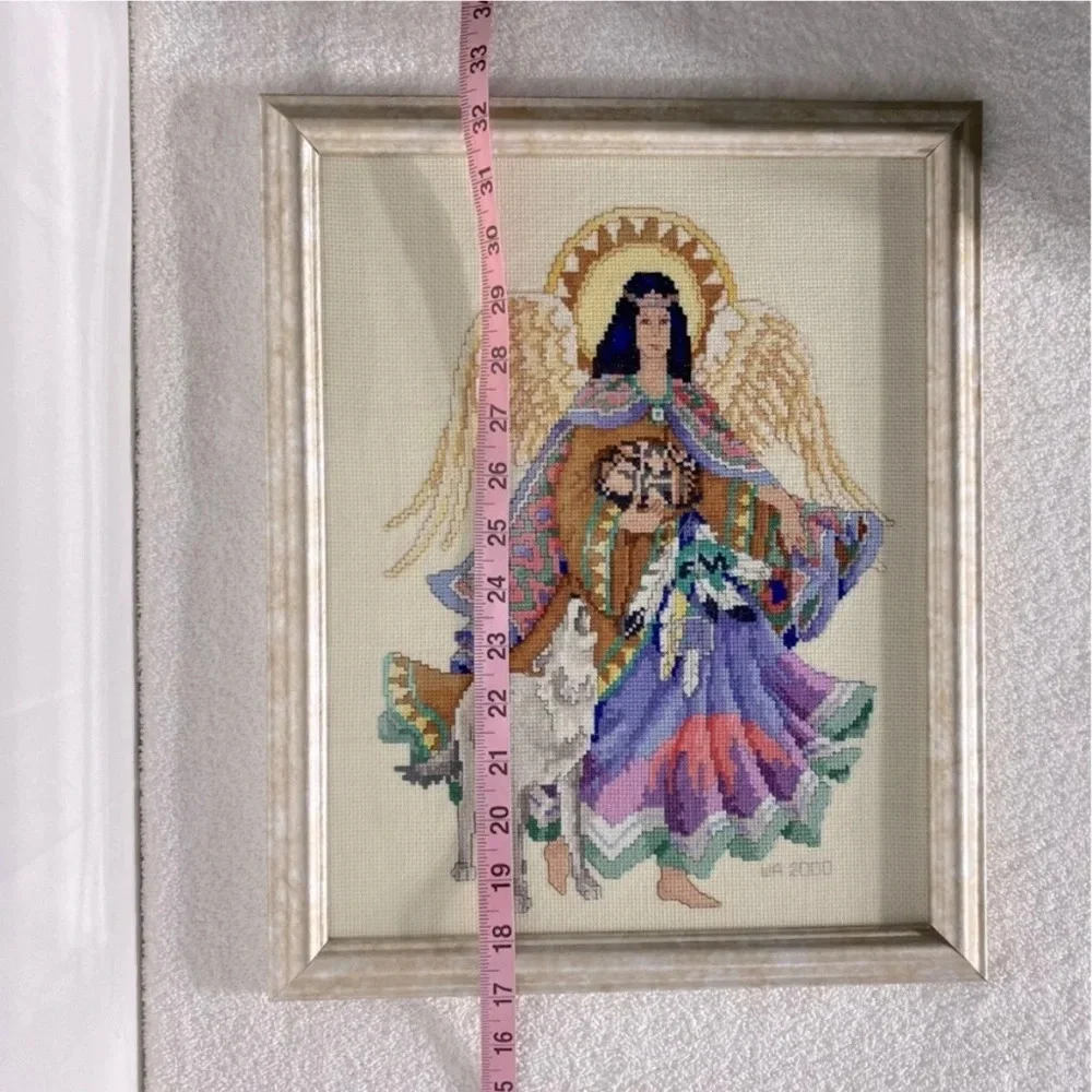 Vintage 2000 Completed Framed Angel From Heaven Cross Stitch Art - Picture 14 of 14